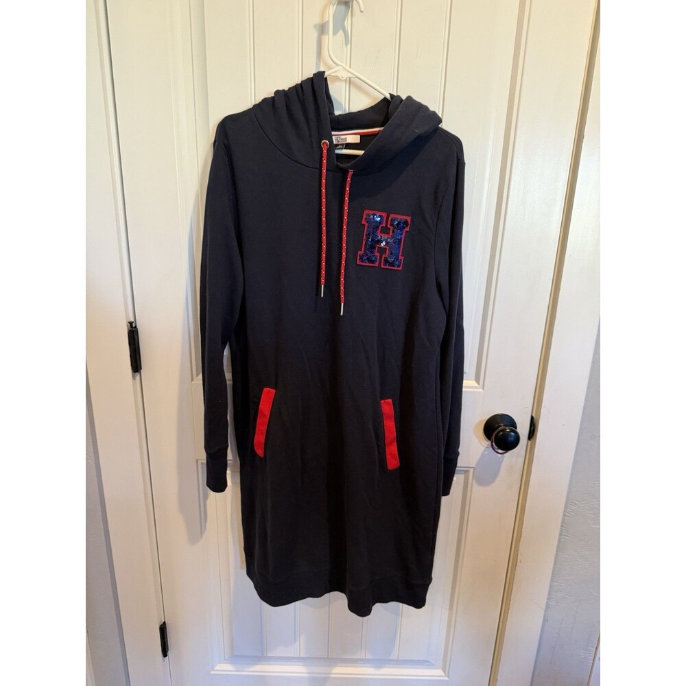Tommy Hilfiger Hoodie Sweatshirt Dress Women’s Extra Large Navy Sequin H NWOT
